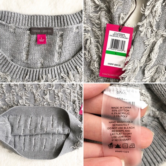 Vince Camuto | Grey Fringe Crewneck Sweater *NWT* - Picture 8 of 8